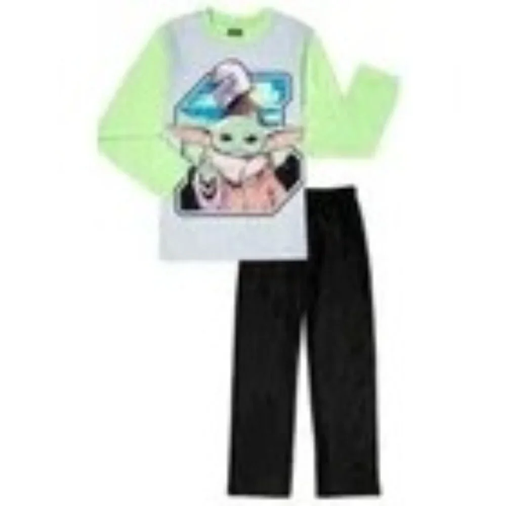 Star Wars‎ Pajama Set Unisex Kids The Child Green Black Size 6/7 Flame Resistant